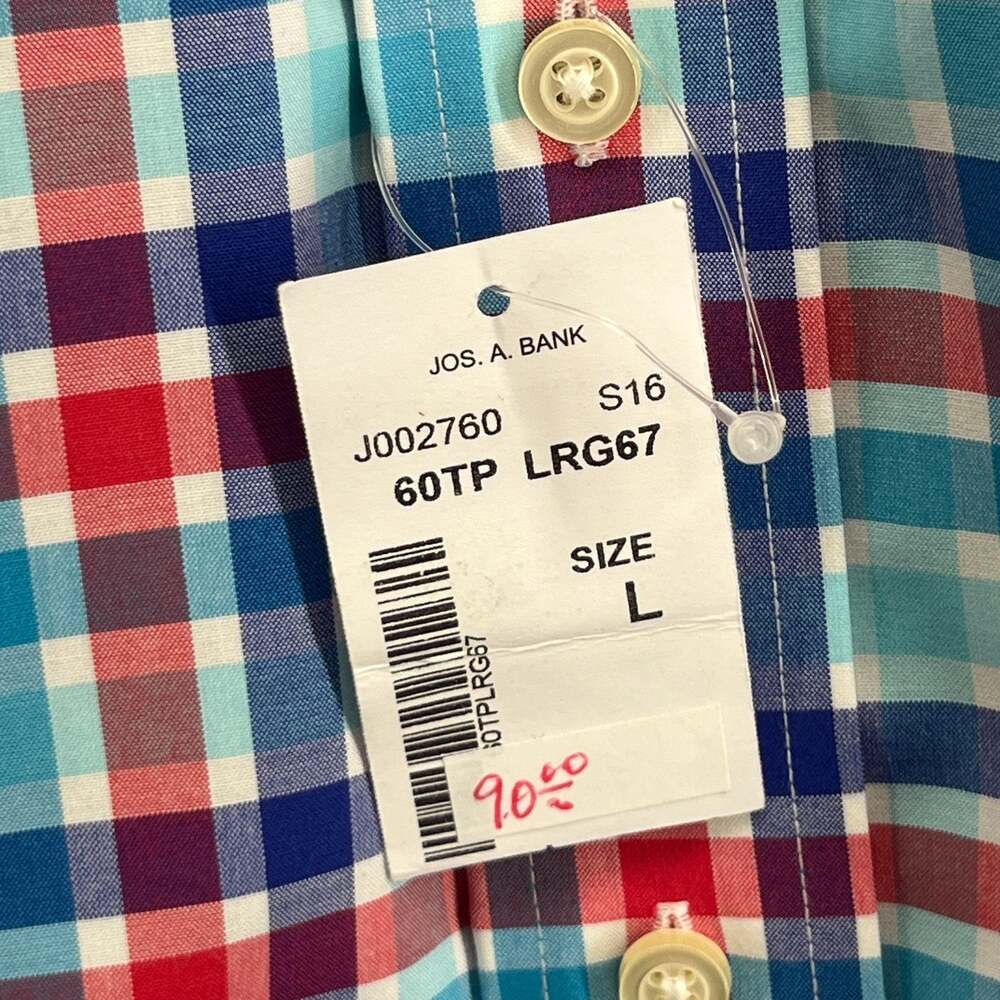 JOS A BANK Shirt Mens L Travelers Collection Plaid Poplin Cotton Blue NEW - Picture 10 of 13
